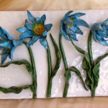 turquoise flowers relief panel