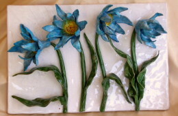 turquoise flowers relief panel