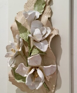 Magnolias 2 white ceramic panel approx. 25cm l. x 50 cm.h.